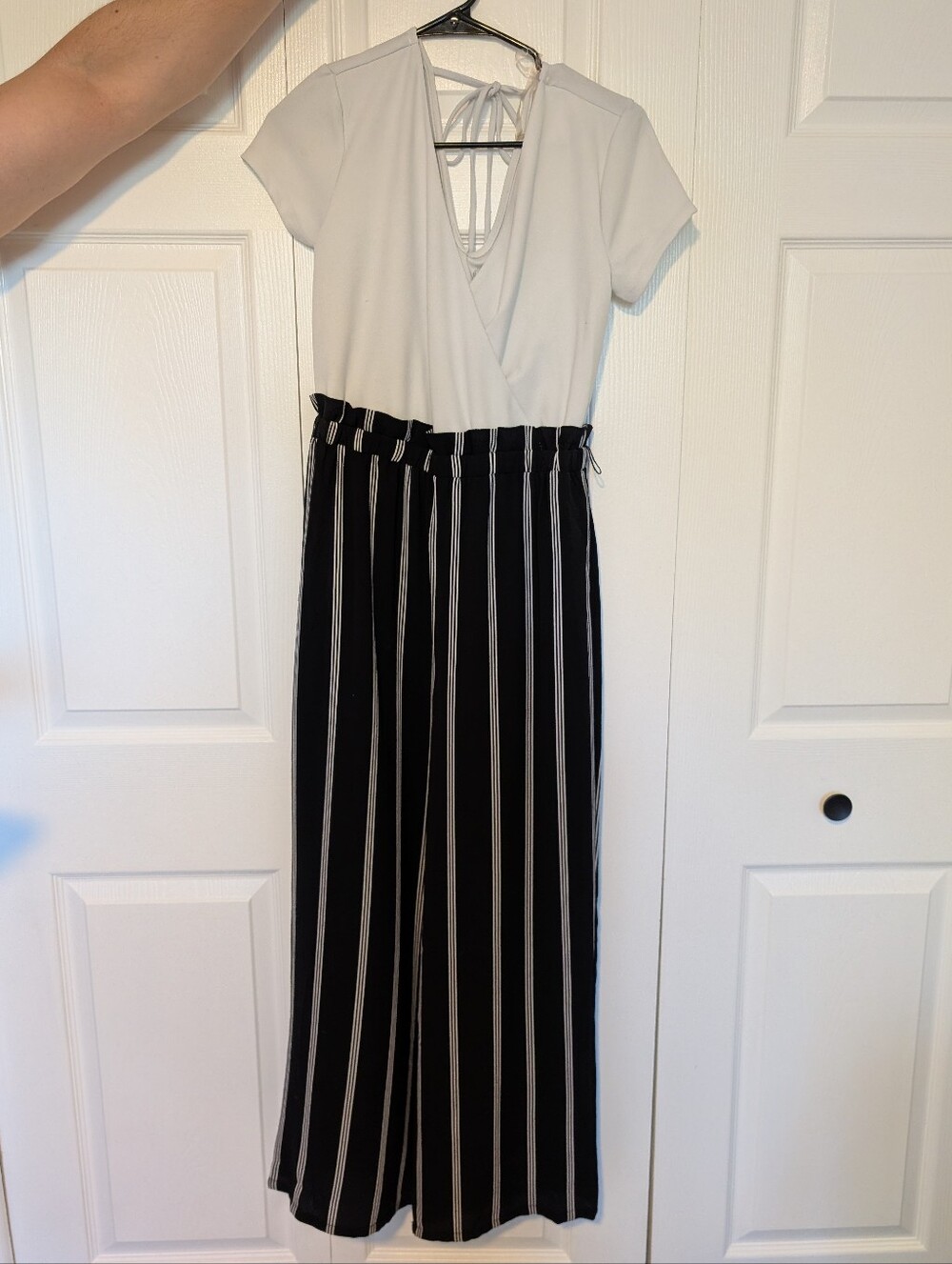 Kohl's Two-Tone White Top Black & White Striped Jumpsuit